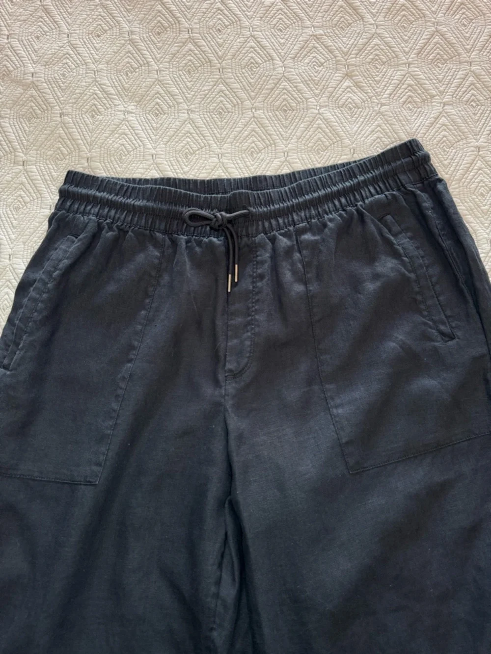 Athleta Retreat  Black Wide Leg Linen Drawstring Pants  Size Large